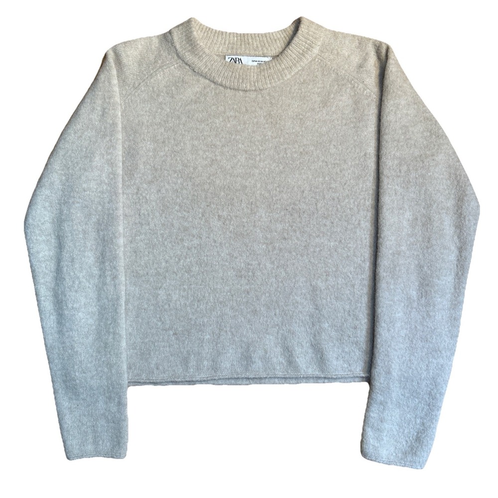 Zara Cropped Cashmere Crew Neck Sweater Beige Women's Size‎ Medium